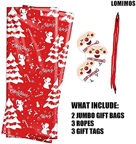 לומימוס ענק ג 'מבו שקית מתנה לחג המולד, 60 איקס 72 שקית פלסטיק גודי עם עניבות ותגים לאריזת