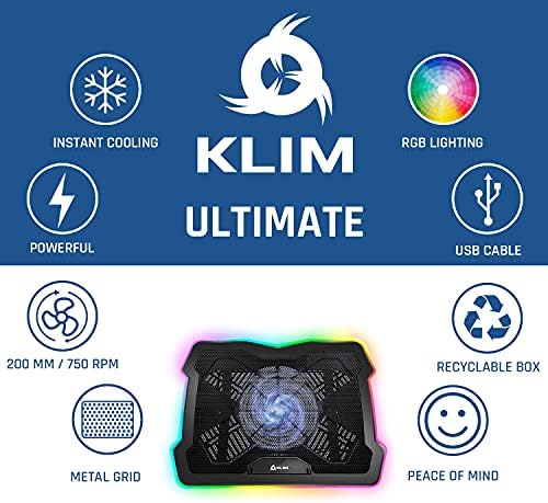 Klim Ultimate - RGB נייד כרית קירור עם מחשב נייד של שפת LED Cooler ומגן על משקפי חסימת אור כחולים מפחית