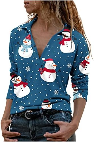 חולצת נשים אופנה כפתור חג המולד V חולצות צוואר חולצות שרוול ארוך חולצות סוודר חג המולד חולצת טוניקה