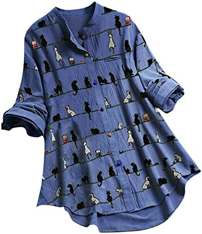 צמרות טוניקה בקיץ לנשים חולצת דפס חמוד חולצה צבעונית כפתור 3/4 שרוולים חולצות חולצות עקומות טרנדיות
