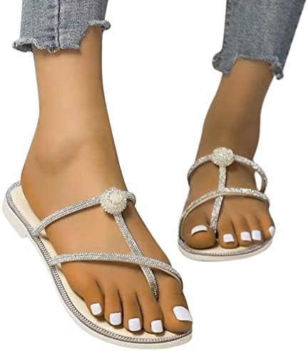 נשים סנדלים בנות ריינסטון סטיות סנדלים סנדלים רצועות שטוחות נעלי בית מזדמנים נעלי בית חוף אני אוהבת נעליים