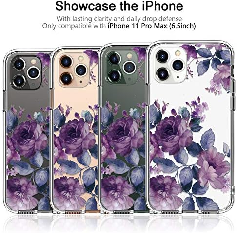מקרה BICOL iPhone 11 Pro Max, דפוס פרחים פרחוני סגול אלגנטי ברור עם מארז פלסטי