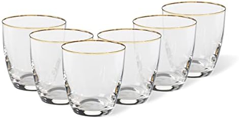 קסאפינה, אוסף סנסה, כלי שתייה מזכוכית, סט של 6 כוסות כוסות, שפת זהב, 14 עוז