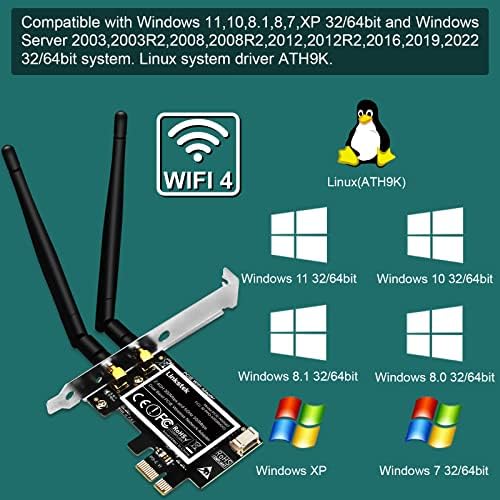 Linkstek Wireless N 600Mbps PCI-E Wi-Fi כרטיס, מתאם רשת אלחוטית PCIE עבור Windows 10, 11 מחשבים שולחניים