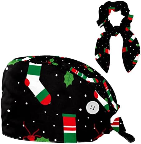 אחות לשפשף כובעי נשים שיער ארוך, חג המולד חורף שחור כובע עבודה מתכוונן עם כפתור ושיער קשת סקראנצ'י