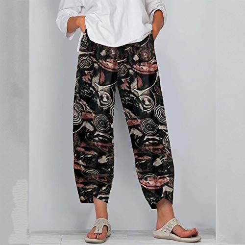 Grge Beuu Capri מכנסיים לנשים מכנסי טרקלין פאלאצו דפסת רגל רחבה תחתונים קצוצים מכנסי פשתן כותנה רחבים עם