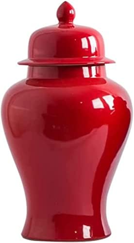אגרטלי קרמיקה של CNPRAZ צנצנות ג'ינג'ר אדומות עם מכסה לעיצוב בית, קישוט אגרטל פרחים מיובש מודרני