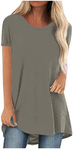 חולצה לנשים אופנה קצר שרוולים בתוספת גודל טוניקת חולצות מוצק צבע עגול צוואר רזה בכושר זורם מידי חולצה למעלה
