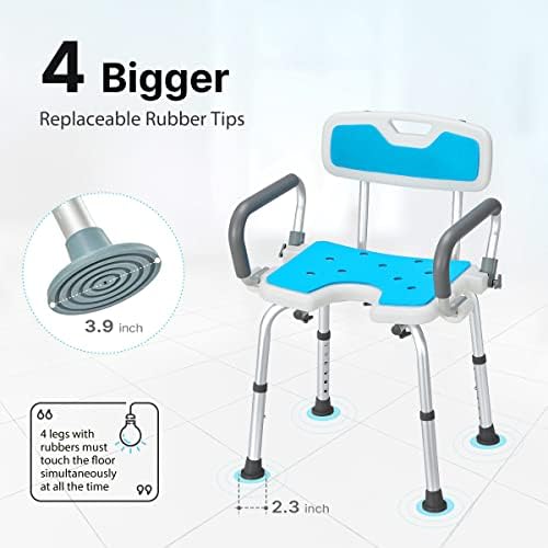 כיסא מקלחת כבד עם זרועות וגב ניתנים להסרה 350 ק ג, מושב מגזרת מקלחת עם טיפים מגומי החלקה 3.9, כיסא