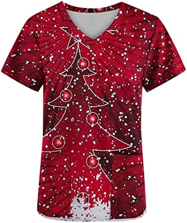 חג המולד חולצות לנשים, נשים חג קצר שרוול מזדמן צווארון מכוער הדפסת טי עבודה אחיד קומפי חולצה חולצה