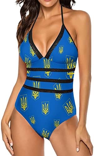 מעיל של נשק של אוקראינה נשים של בגד ים מקשה אחת צווארון בגדי ים מונוקיני בגד ים