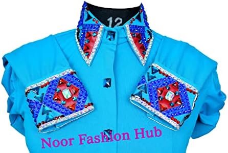 רכזת אופנה של נור מערבית כחולה בהתאמה אישית חולצות עם מבטאים אבן קדמית ואחורית ורוכסן ykk מוסתר