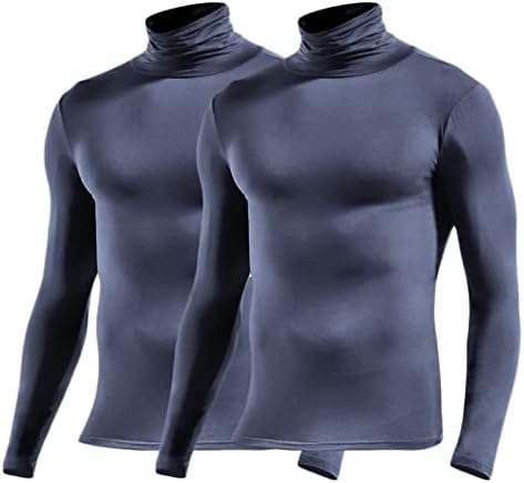 צמרות גברים צווארון גבוה בגדי סתיו חמים שרוול ארוך חולצת בסיס נוחה חולצה מוצקה צבע 2 חבילה
