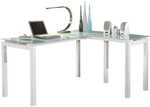 עיצוב חתימה על ידי אשלי בראגה עכשווי זכוכית בצורת שולחן משרדי ביתי, לבן & מגבר; בראגה עכשווי מתכוונן