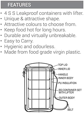 אפיניטו אקונה דלוקס 4 קופסת אוכל, כחול, פלסטיק ופלדה לא נוצצת