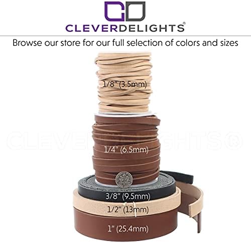 Cleverdelights 1/4 אינץ 'חוט שטוח עור - צבע טבעי - 10 רגל - 6.3 ממ רצועת עור אמיתית