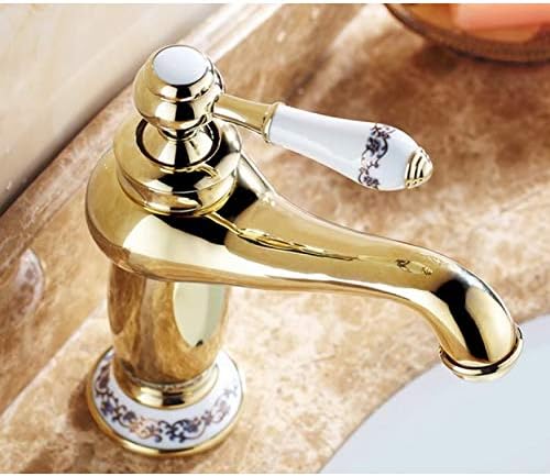ברז אמבטיה בברז צבע זהב גימור פליז קרמיקה דפוס קרמיקה כיור כיור ברז ברזי מים יחידים