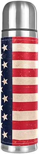 ספל מבודד ואקום נירוסטה, רטרו פטריוטי דגל אמריקאי הדפס בקבוק מים תרמוס למשקאות חמים וקרים לילדים מבוגרים