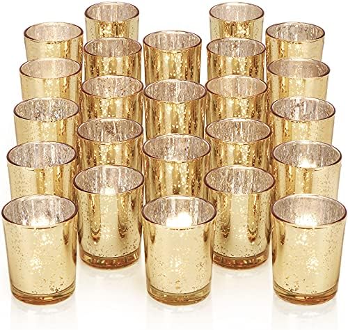 דרג ' ן 24 יחידות זהב נדר פמוטים עבור שולחן-כספית זכוכית נדר זהב פמוט-תה אורות נרות מחזיקי לסידורי חתונה