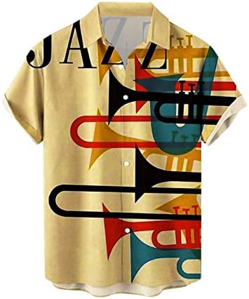 גברים מקרית כפתור למטה קצר שרוול חולצות קיץ חוף כושר רגיל בציר ג ' אז מוסיקה הדפסת הוואי חולצות חולצה