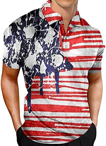 חולצות לשני המינים גברים של פטריוטי ביצועים עצמאות יום אמריקאי דגל קלאסי כושר גברים מוק גולף ארוך