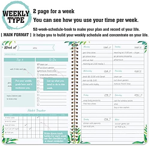 מתכנן שבועי ללא תאריך-מחברת רשימת מטלות ירוקה, מארגן 5 למיקוד השבועי שלך ומגביר את הפרודוקטיביות,