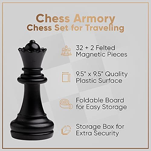 סט שחמט נסיעות ארמורי שחמט 9.5& 34; איקס 9.5& 34; - סט שחמט מיני לילדים עם מתקפל תיבת אחסון לוח שחמט מגנטי,
