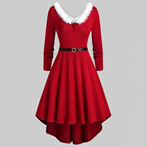 שמלות חג מולד לנשים נשים חג המולד דמוי חג המולד-שרוול ארוך V שמלת מסיבות א-סימטרית