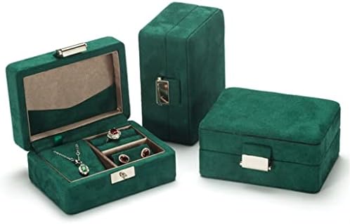 XWWDP קטן קטיפה ירוקה מעץ עגיל קטן תליון תכשיטים מארגן תיבת טיול עץ תכשיטים עץ מארז אחסון שרשרת (צבע: