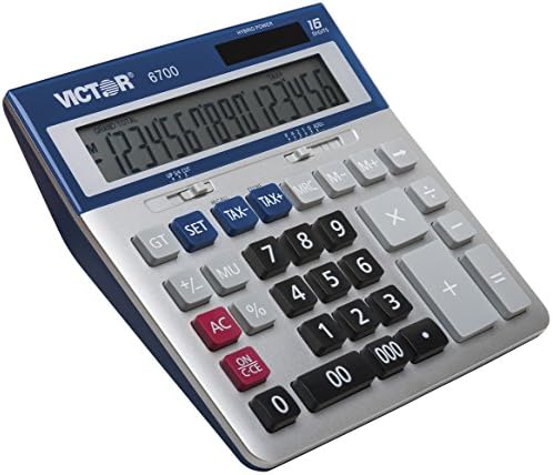 מחשבון שולחן עבודה של ויקטור 16 ספרות, כסף, כחול