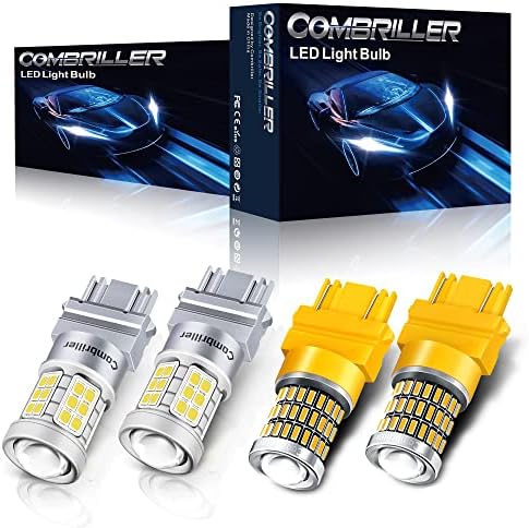 Combriller 3157 נורת LED לבנה וענבר, 3056 3156 3057 4157 נורת LED עם החלפת מקרן לאורות הפוך LED סיבוב נורת