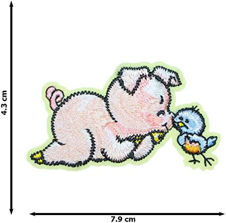 JPT - חזיר חמוד וציפור כחולה חבר הכי טוב מצויר מצויר רקום אפליקציה ברזל/תפור על טלאים תגית טלאי לוגו חמוד על חלצת