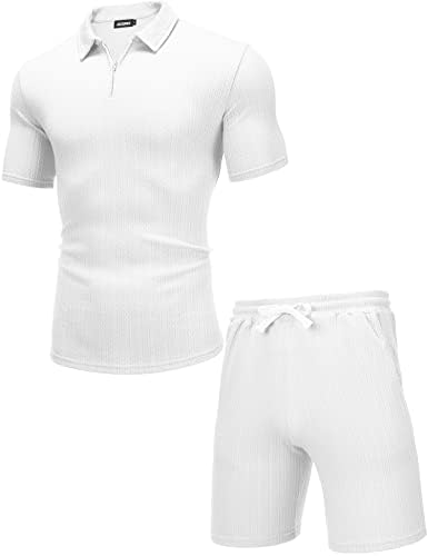 חולצות פולו של Jozorro Mens ומכנסיים קצרים קבע אימונית אופנה אופנה קיץ 2 תלבושות לחתיכות לגברים