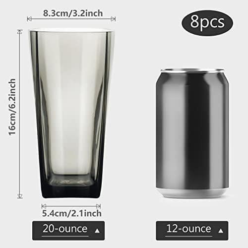 כוסות מים מפלסטיק שחור 20 אונקיה עם מברשת ניקוי, סט של 8 כוסות שתייה, כוסות שתייה שקופות לשימוש חוזר, ספלי