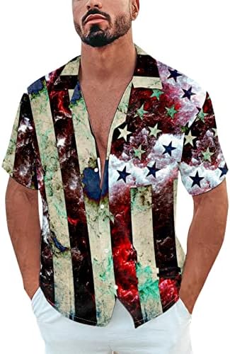 קיץ גברים של חוף חולצות זכר קיץ מזדמן עצמאות יום הדפסת חולצה קצר שרוול להנמיך צווארון חיצוני