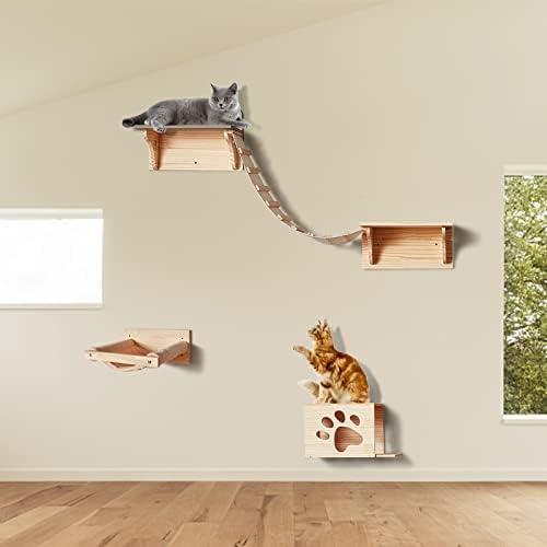 6 יחידות חתול טיפוס מדפי קיר מוטות, חתול קיר ריהוט עם חתול קיר צעדים & מגבר; קיטי גשר & מגבר; חתול בתים, קיר רכוב