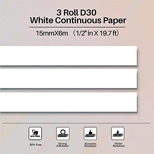 פוממו 3 רול ד30 דבק לבן רציף תווית תרמית נייר 1/2 אינץ ' על 20 רגל שחור על לבן, עבור פוממו ד30/ד35 יצרנית