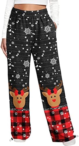 2022 מכנסי טרנינג לנשים טרנדיות מותניים אלסטיים נוחיות רגילות מכנסי מטען רחבים חג המולד