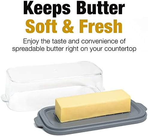 תבשיל חמאה גדול מפלסטיק עם מכסה למשטח השיש - שומר חמאה נטול BPA - מנות דלפקות לאחסון חמאה רכה ותבנית באגט