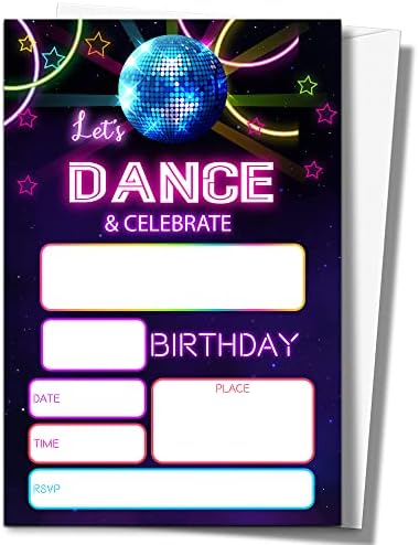 ISOVF 4 x 6 ריקוד כרטיסי הזמנה למסיבת יום הולדת עם מעטפות - מסיבת סגנון קשת זוהר מזמינה- C09