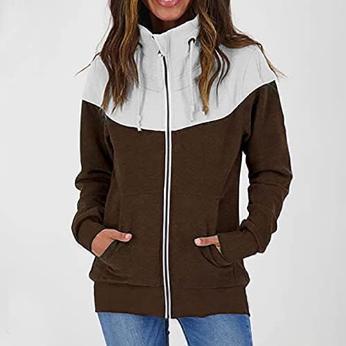 מעילים לנשים שרוול ארוך רוכסן מעיל מעיל סווטשירט בלוק בלוק קל משקל