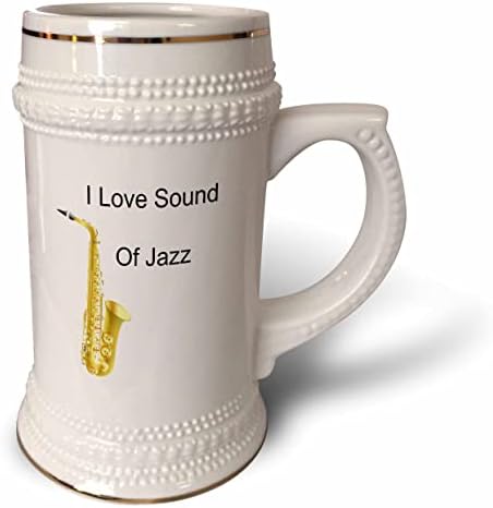 תמונת 3 דרוז של אני אוהבת צליל של מילות ג'אז עם סקסופון זהב - 22oz שטיין ספל
