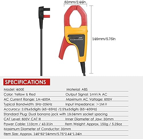 ZLXDP I400E מדדק זרם AC עם ג'ק בננה כפול 1A ~ 400A טווח זרם AC 5Hz ~ 20kHz רוחב פס רוחב פס Multimetth