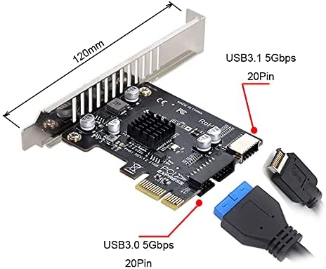 NFHK 5GBPS TYPE-E USB 3.1 שקע לוח קדמי & USB 2.0 ל- PCI-E 1X CARD CARD VL805 מתאם ללוח האם