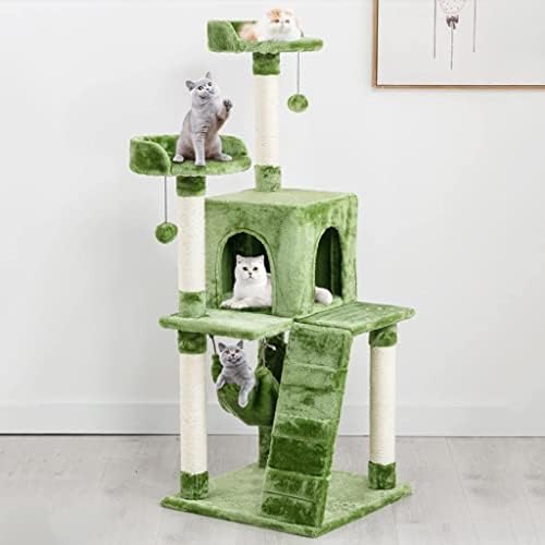 חתול עץ מאצ ' ה ירוק חתול מגדל פעילות עץ גדול חתול טיפוס מסגרת עם ערסל חתול גרוד עם סולם חתול ריהוט