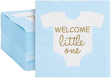 100-חבילה בברכה קטן אחד תינוק מקלחת מפיות לבנים, זהב רדיד מין לחשוף קישוטים, אור כחול