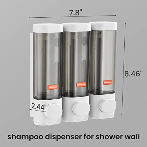 מתקן סבון מקלחת RealUnisence קיר רכוב 3 תא, מתקן סבון לקיר מקלחת, 3 * 300 מל/10.2oz, ידני, מקדח בחינם