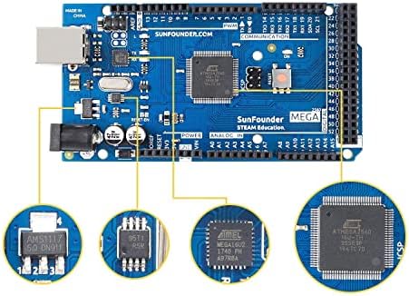 Sunfounder Mega 2560 R3 Atmega2560-16AU לוח עם לוח R3 ו- Ethernet Shield W5100 עבור Arduino