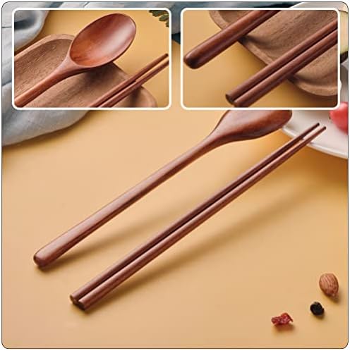1 סט של עץ כף מקל חיצוני כלי שולחן ערכת יפני סגנון קמפינג סכום ערכת עץ הצהריים כלי שולחן עם בד לשאת תיק תשמיש