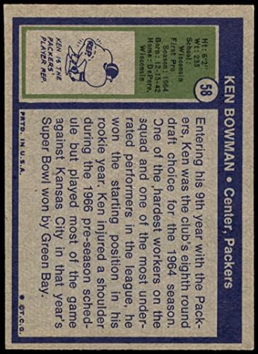 1972 Topps 58 Ken Bowman Green Bay Packers VG/Ex Packers Wisconsin